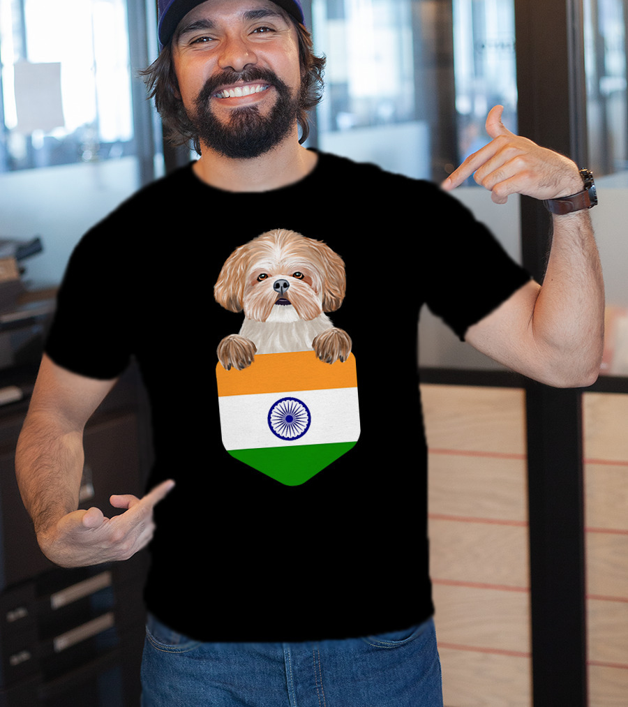 India Flag Shih Tzu Dog Pocket Companion T-Shirt