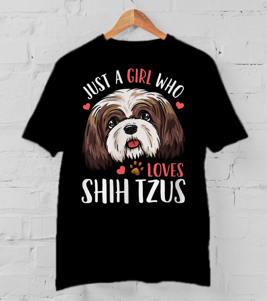 Just A Girl Who Loves Shih Tzus With Cute Heart Paw Print Kids T-Shirt