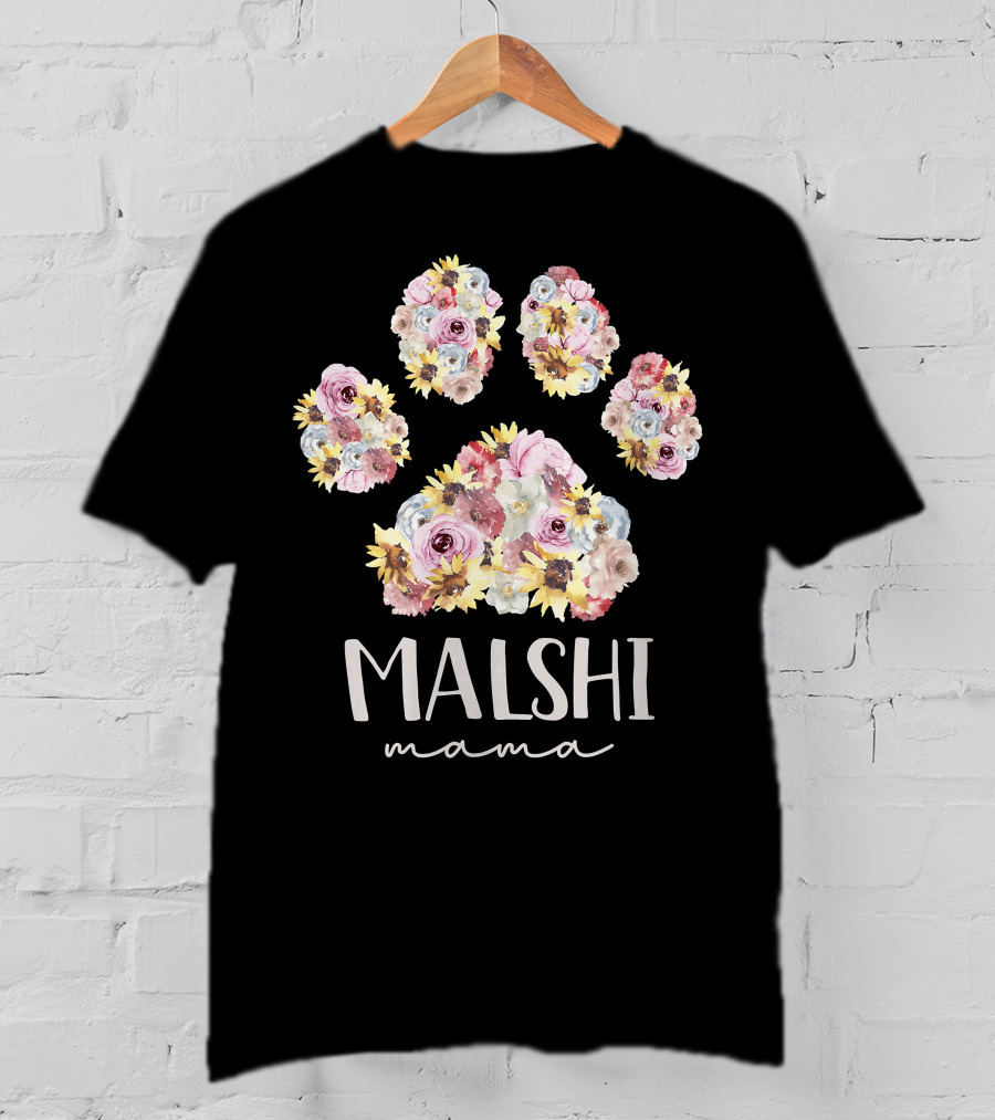 Malshi Mama Floral Paw Maltese Shih Tzu Dog Mom T-Shirt