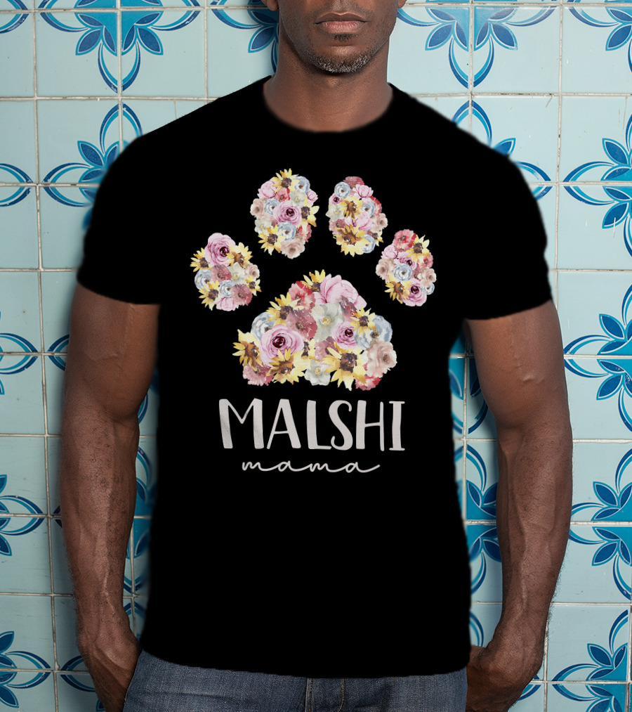 Malshi Mama Floral Paw Maltese Shih Tzu Dog Mom T-Shirt