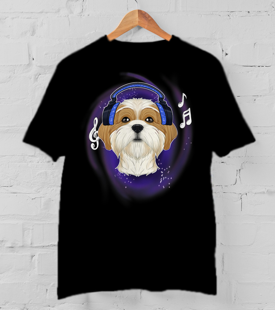 Cute Shih Tzu DJ Headphones Music Lover T-Shirt