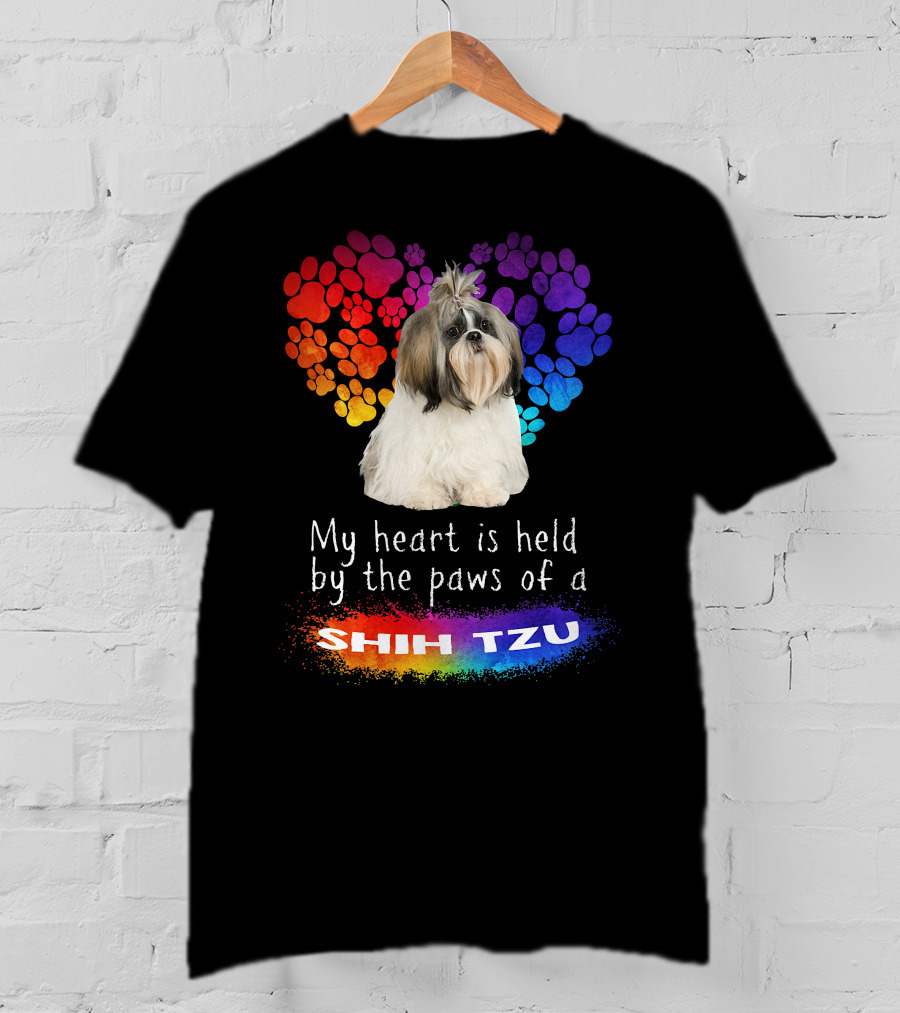 My Heart Is Held By The Paws Of A Shih Tzu Rainbow Paws T-Shirt
