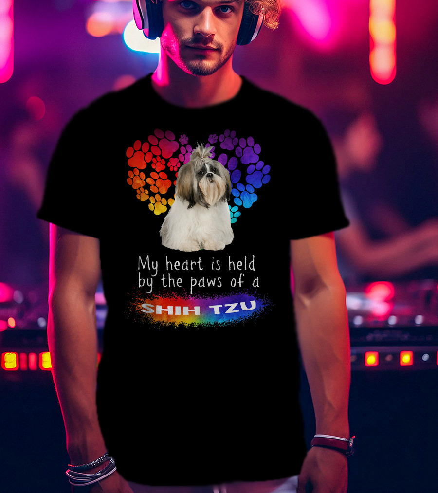 My Heart Is Held By The Paws Of A Shih Tzu Rainbow Paws T-Shirt