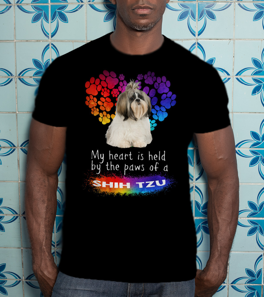 My Heart Is Held By The Paws Of A Shih Tzu Rainbow Paws T-Shirt