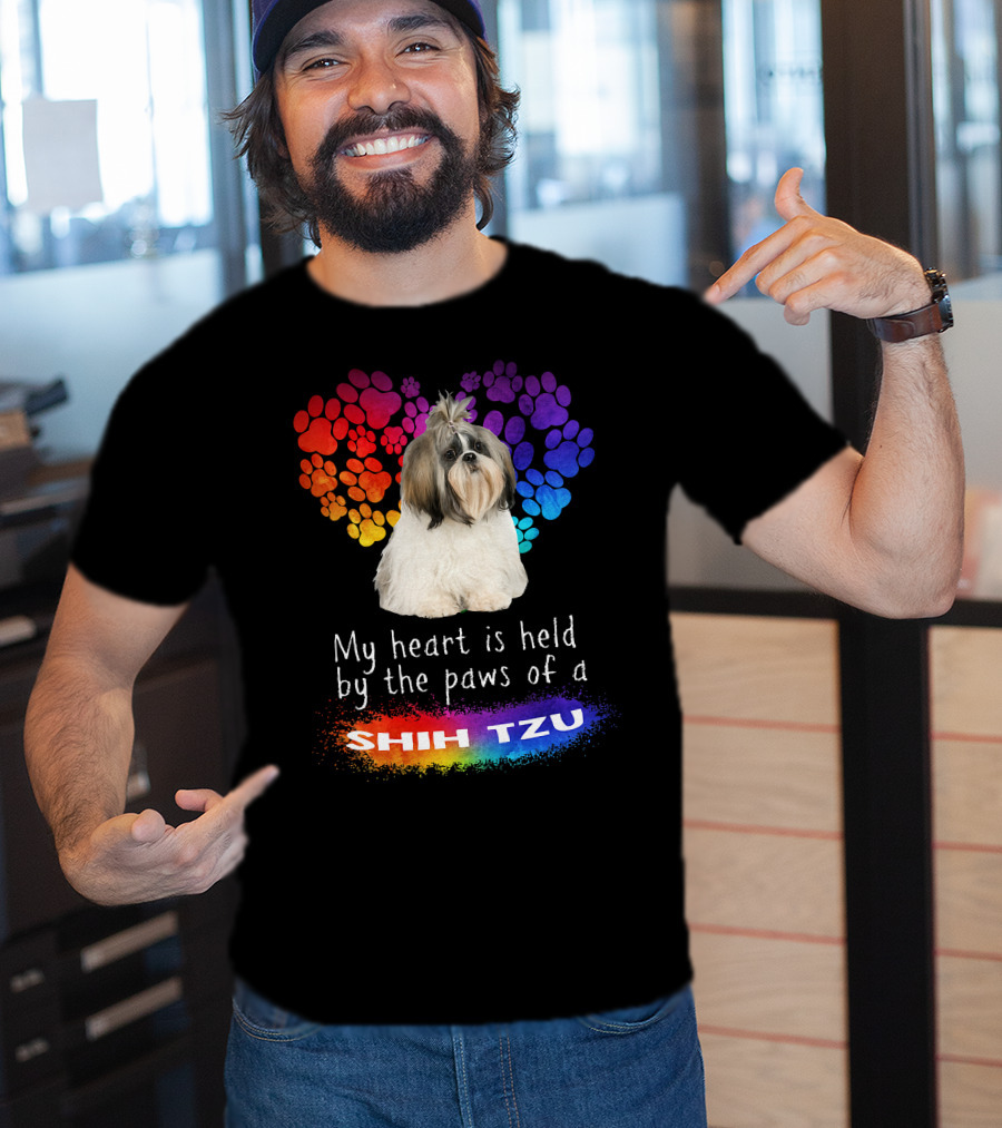My Heart Is Held By The Paws Of A Shih Tzu Rainbow Paws T-Shirt