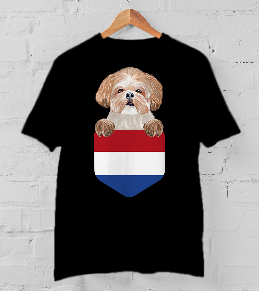 Netherlands Flag Pocket Shih Tzu Dog T-Shirt