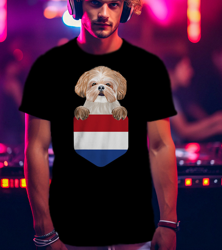 Netherlands Flag Pocket Shih Tzu Dog T-Shirt
