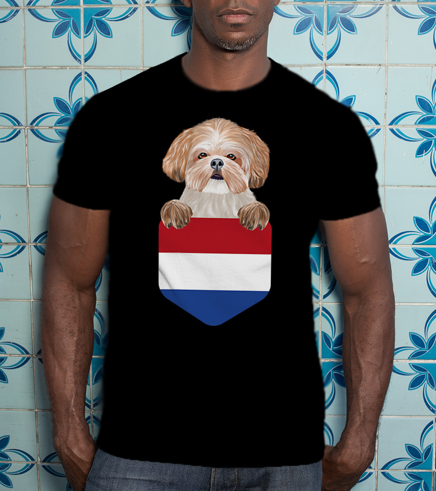 Netherlands Flag Pocket Shih Tzu Dog T-Shirt