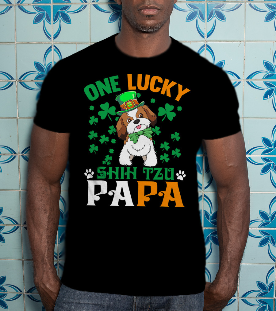 One Lucky Shih Tzu Papa St Patricks Day Dog Hat Clover T-Shirt