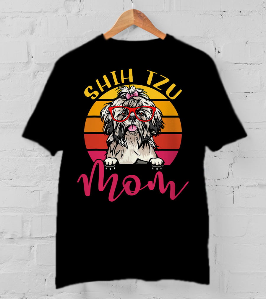 Shih Tzu Mom Retro Vintage Funny Dog Mama Mothers T-Shirt