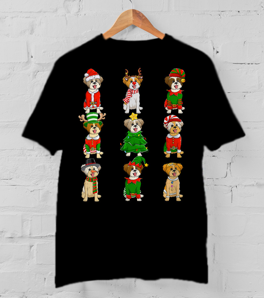 Santa Shih Tzu Christmas Tree Lights Elf Reindeer Santa Shih Tzu Reindeer Elf T-Shirt