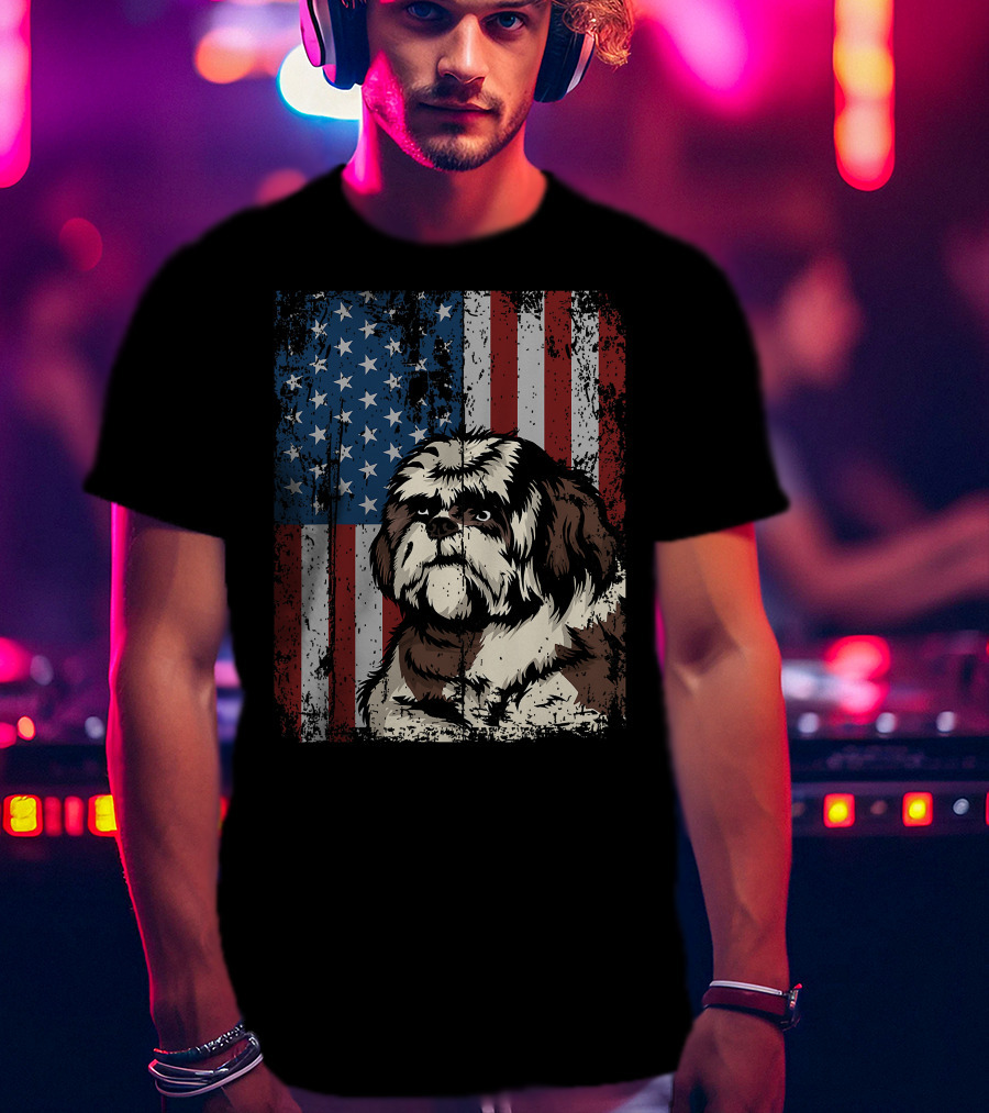 Shih Tzu American Flag Patriotic Owner T-Shirt