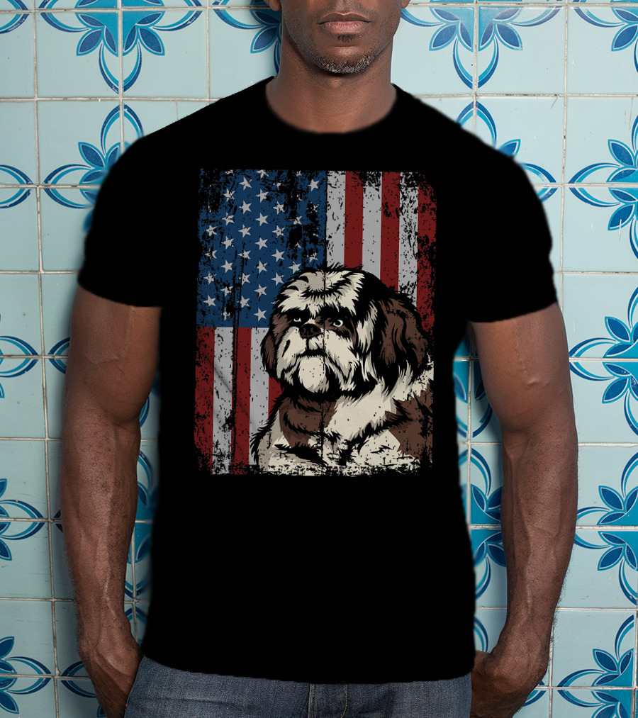 Shih Tzu American Flag Patriotic Owner T-Shirt