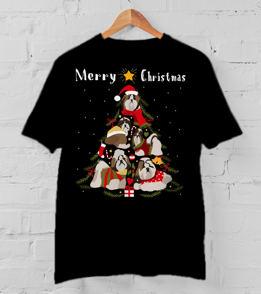 Merry Christmas Shih Tzu Xmas Tree T-Shirt