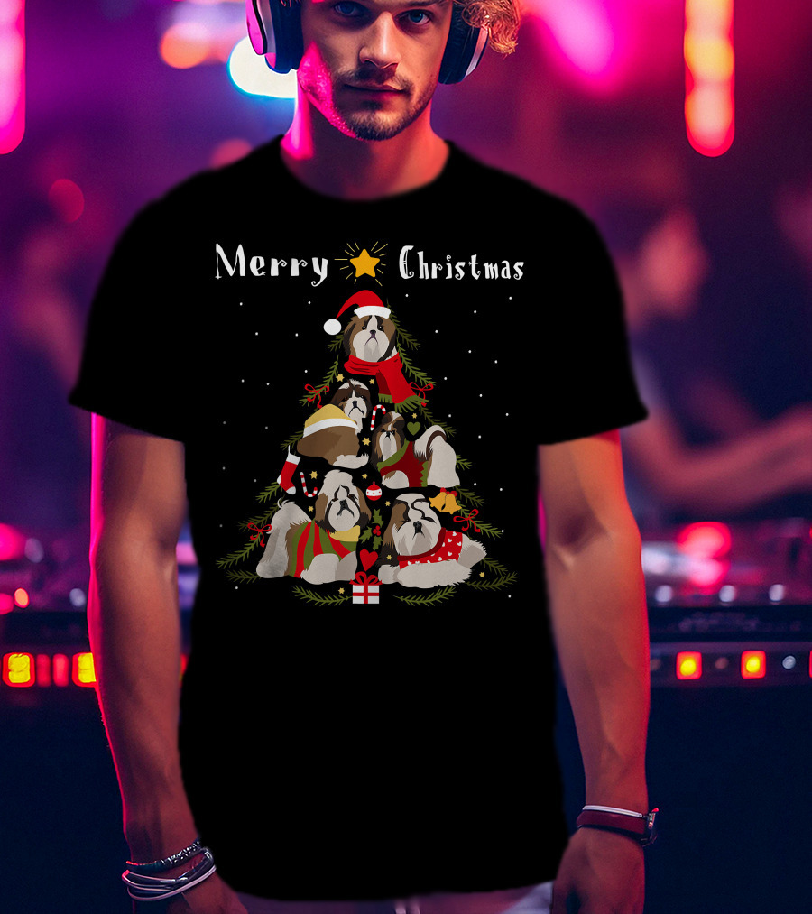 Merry Christmas Shih Tzu Xmas Tree T-Shirt