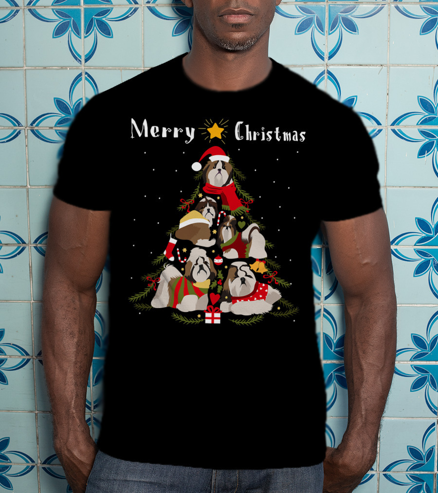 Merry Christmas Shih Tzu Xmas Tree T-Shirt