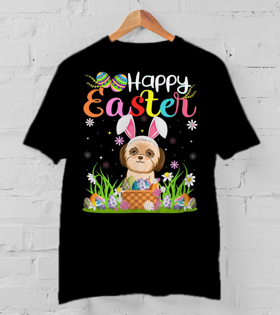 Happy Easter Shih Tzu Dog Bunny Egg Hunting Funny Shih Tzu T-Shirt