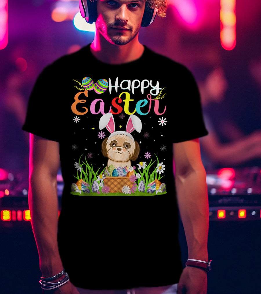Happy Easter Shih Tzu Dog Bunny Egg Hunting Funny Shih Tzu T-Shirt