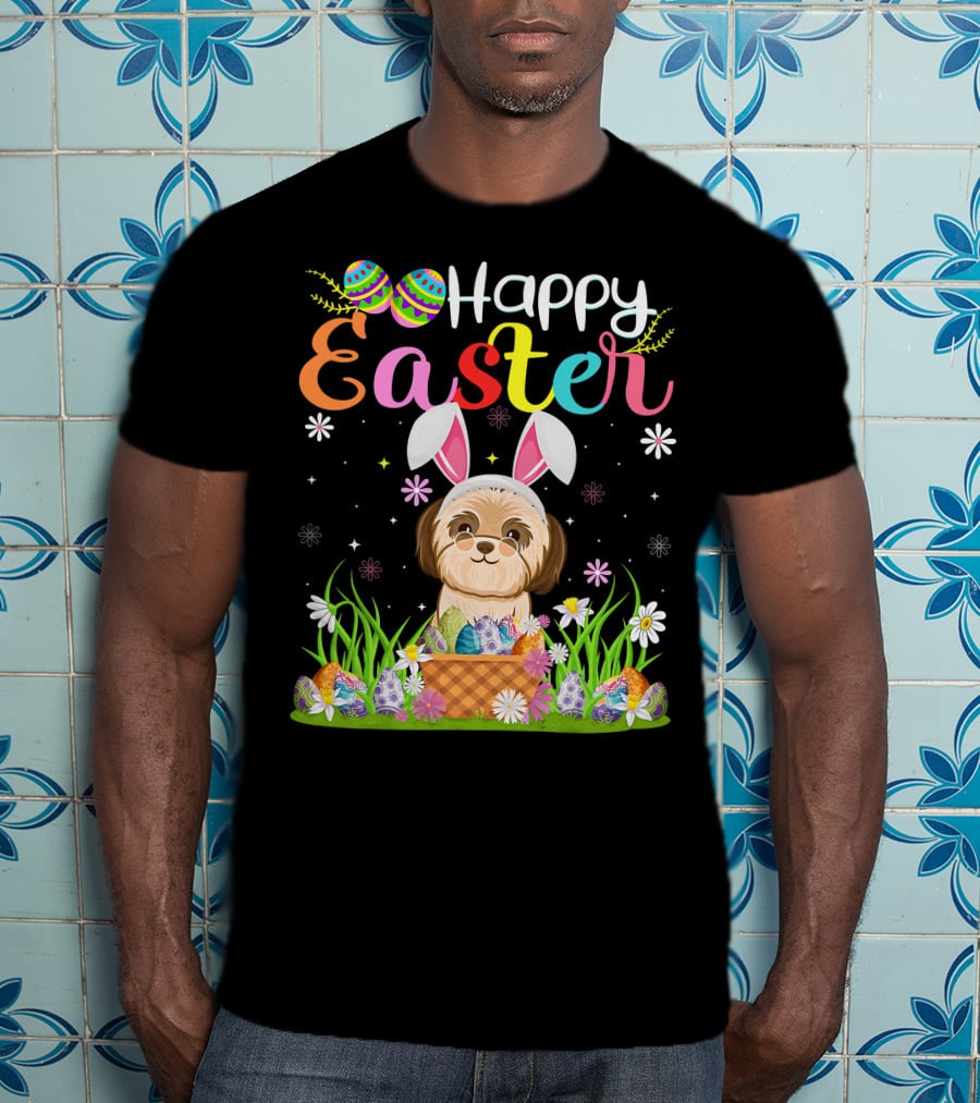 Happy Easter Shih Tzu Dog Bunny Egg Hunting Funny Shih Tzu T-Shirt