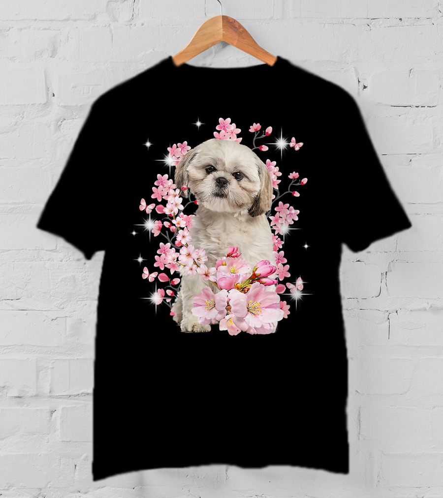 Shih Tzu Dog Sakura Japanese Cherry Blossom T-Shirt