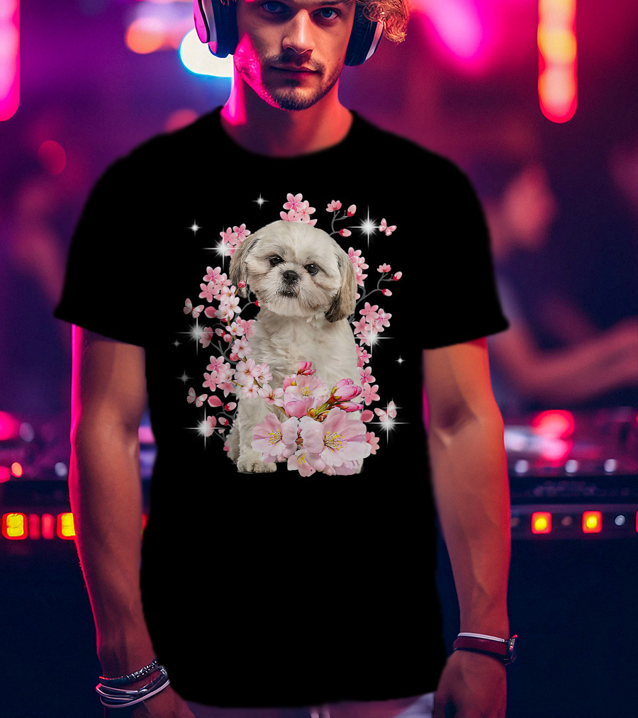Shih Tzu Dog Sakura Japanese Cherry Blossom T-Shirt