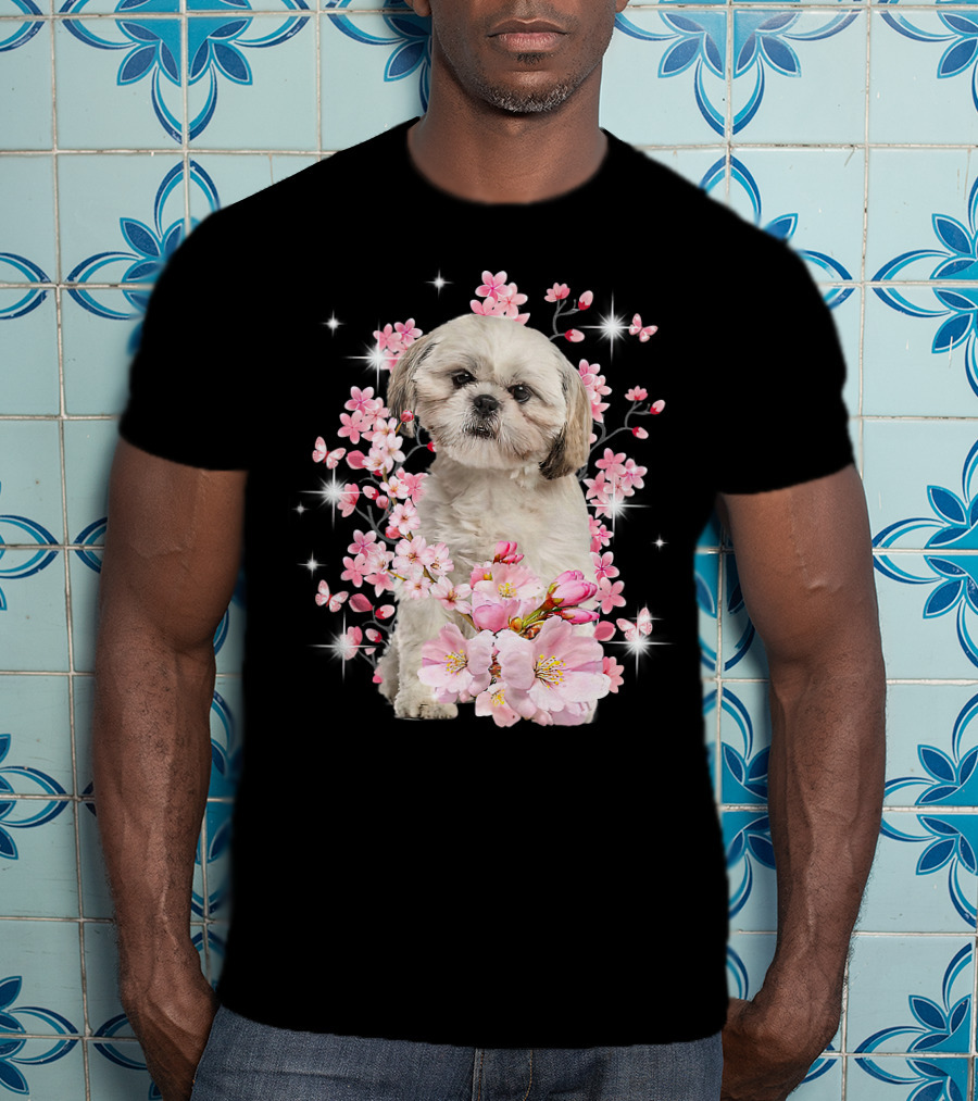 Shih Tzu Dog Sakura Japanese Cherry Blossom T-Shirt