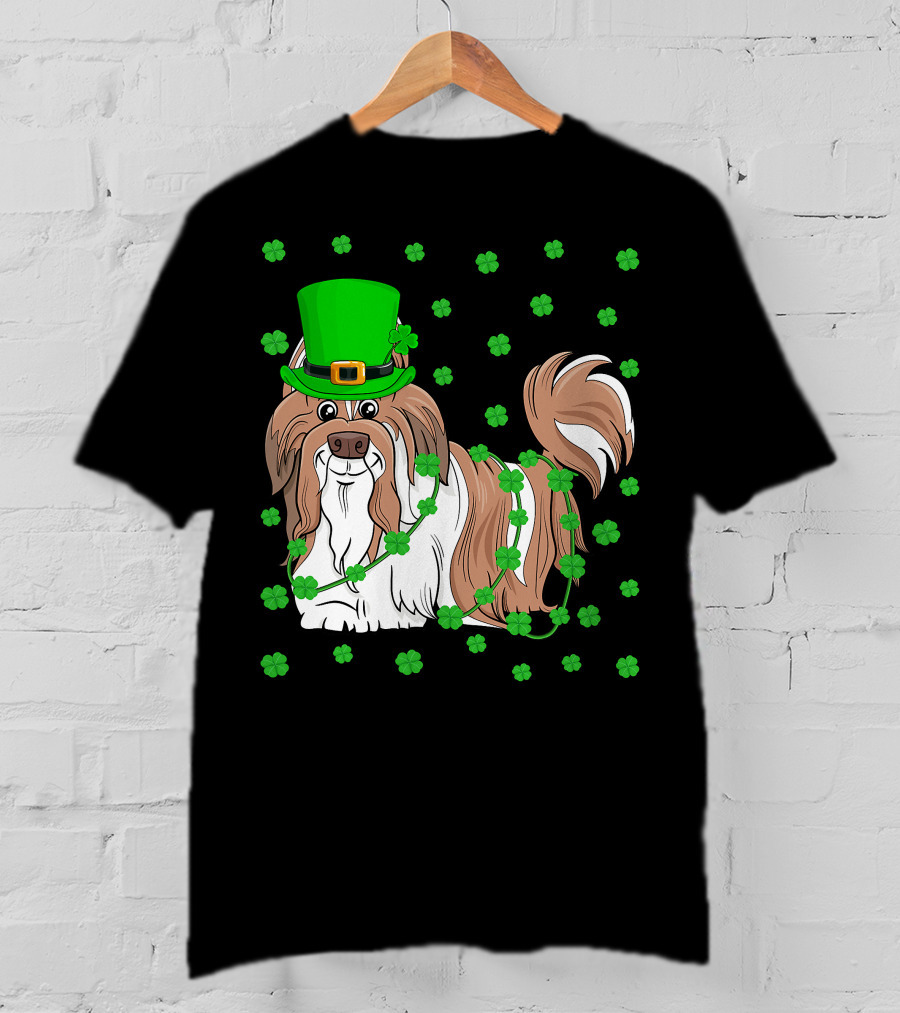 Shih Tzu Dog Lover St. Patrick's Day Leprechaun Hat And Clover T-Shirt
