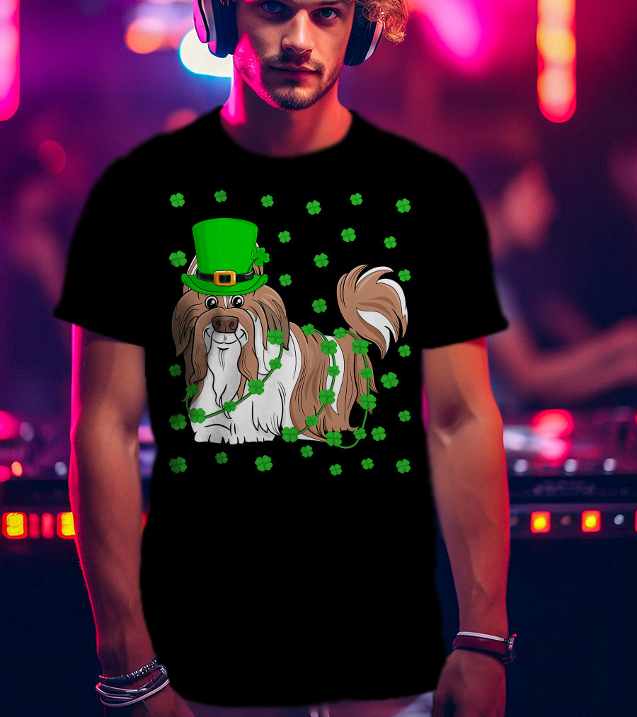 Shih Tzu Dog Lover St. Patrick's Day Leprechaun Hat And Clover T-Shirt