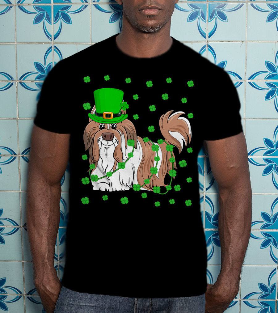 Shih Tzu Dog Lover St. Patrick's Day Leprechaun Hat And Clover T-Shirt