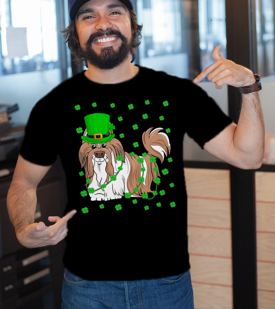 Shih Tzu Dog Lover St. Patrick's Day Leprechaun Hat And Clover T-Shirt