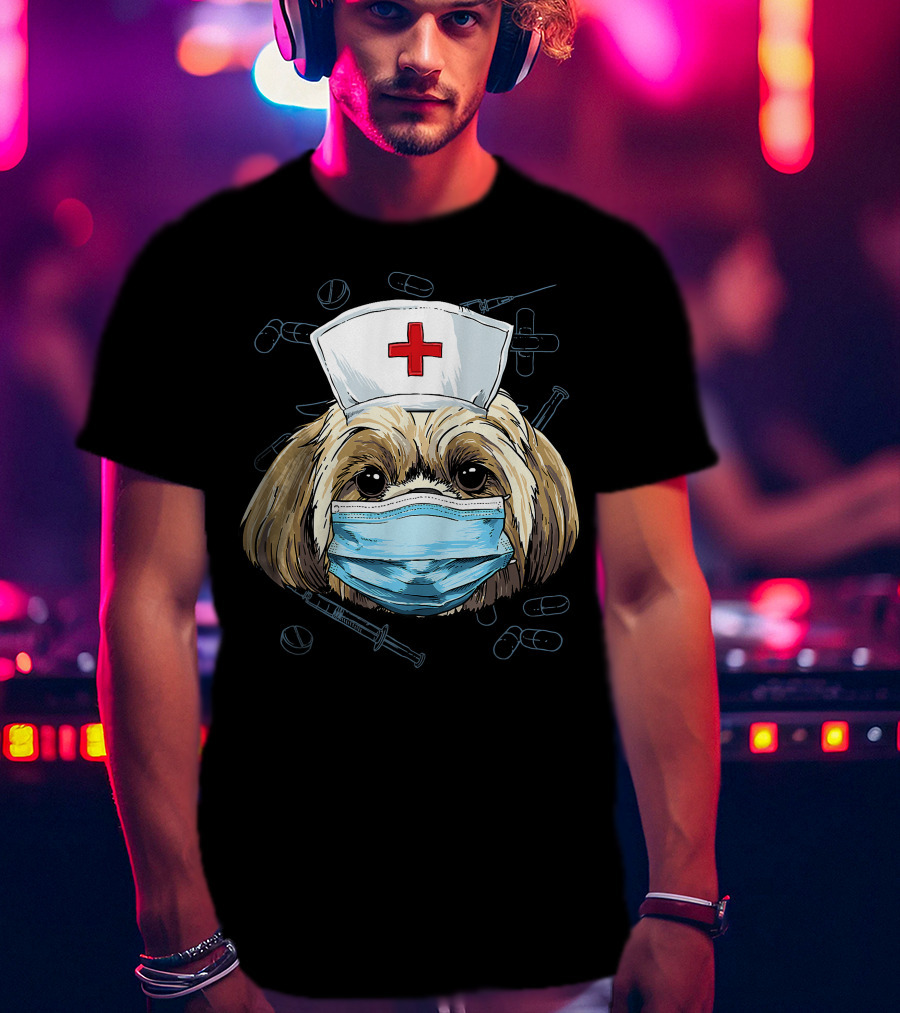 Shih Tzu Nurse RN Graduation Mask Medical T-Shirt