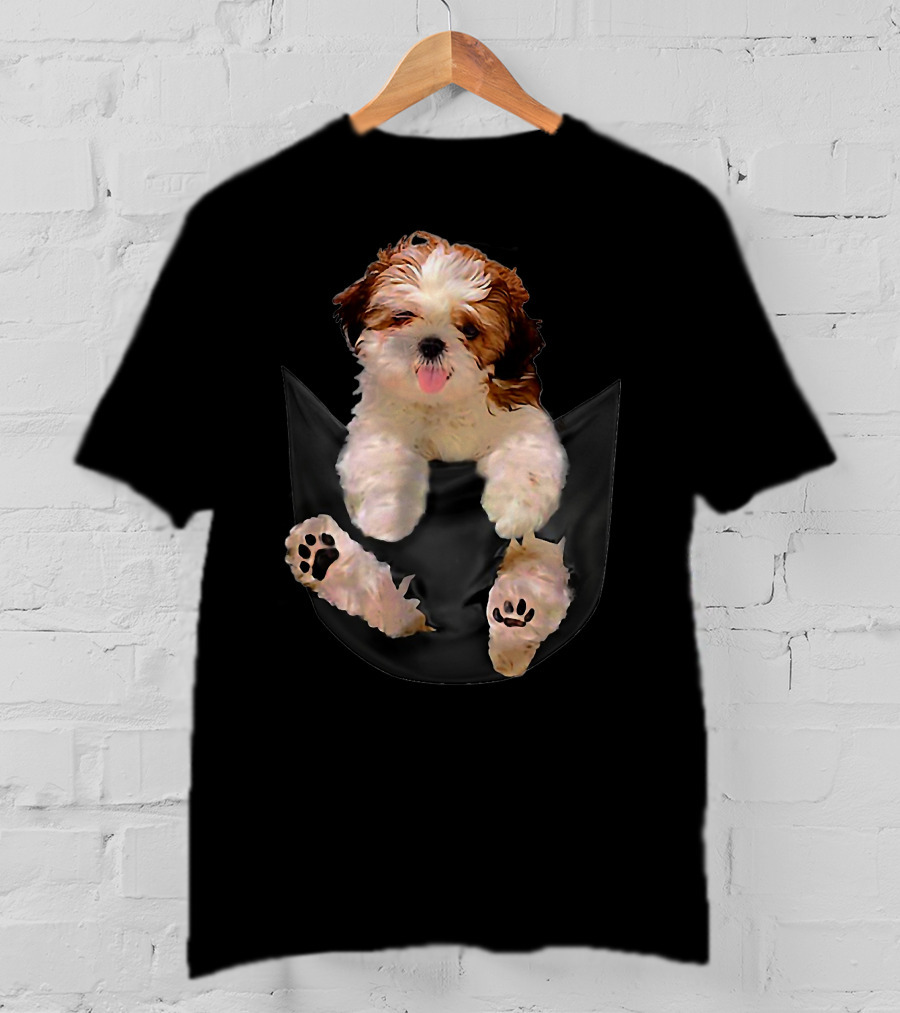 Shih Tzu Dog Pocket Ripper Lover Puppy In Pocket T-Shirt