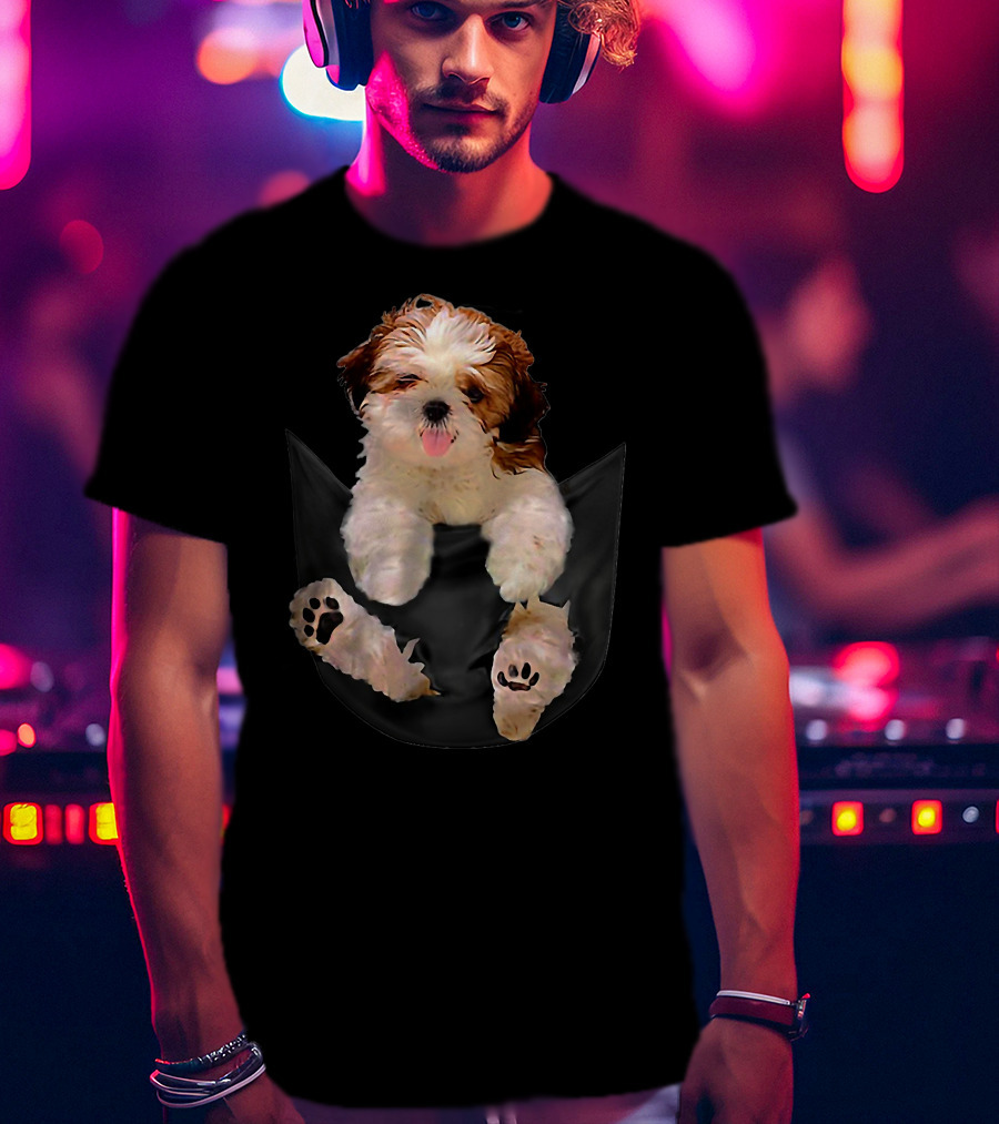 Shih Tzu Dog Pocket Ripper Lover Puppy In Pocket T-Shirt