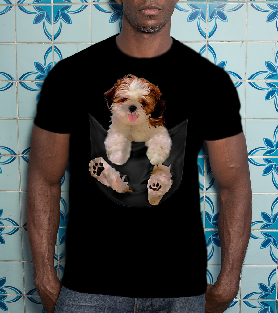 Shih Tzu Dog Pocket Ripper Lover Puppy In Pocket T-Shirt