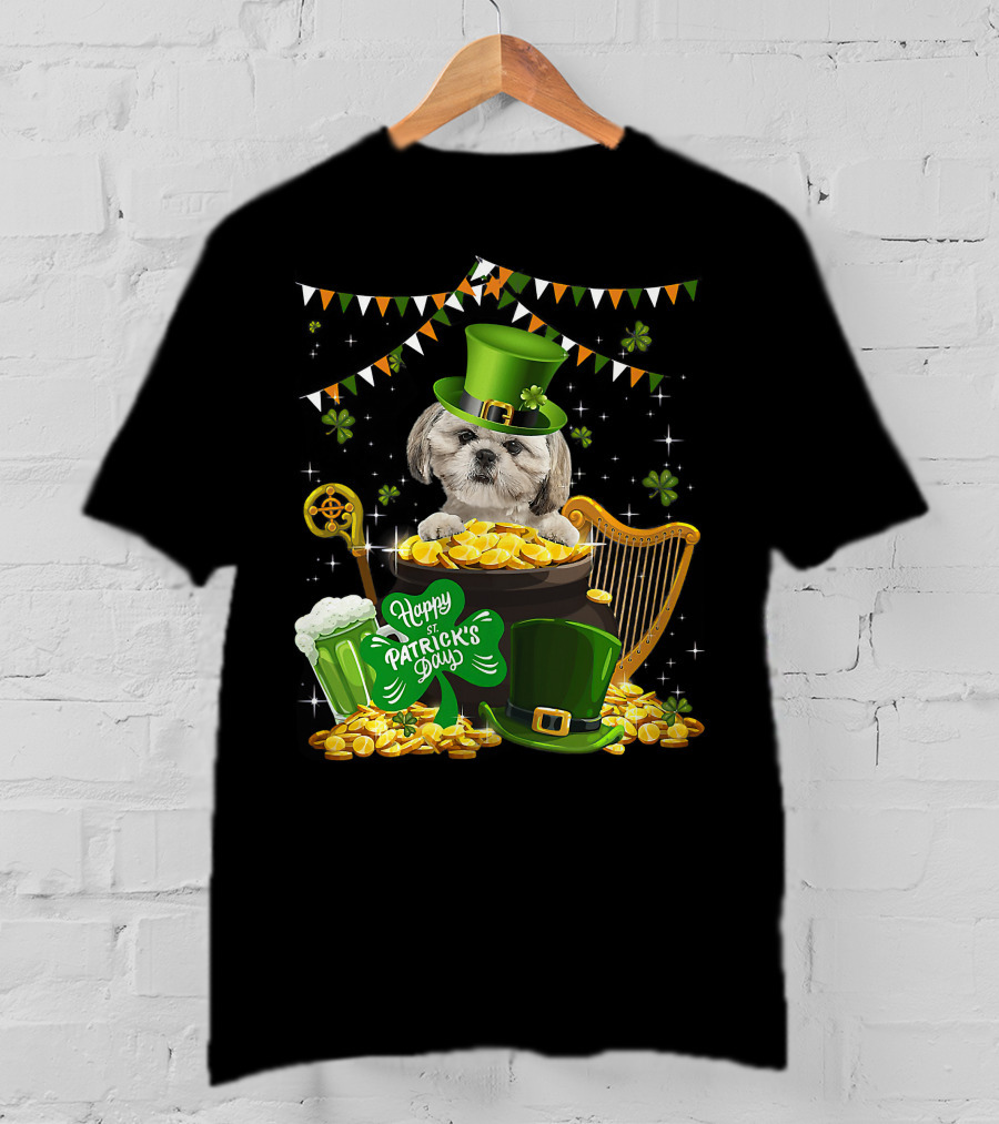 Happy St Patrick's Day Shih Tzu Dogs Lover Funny Irish Shamrock Hat T-Shirt