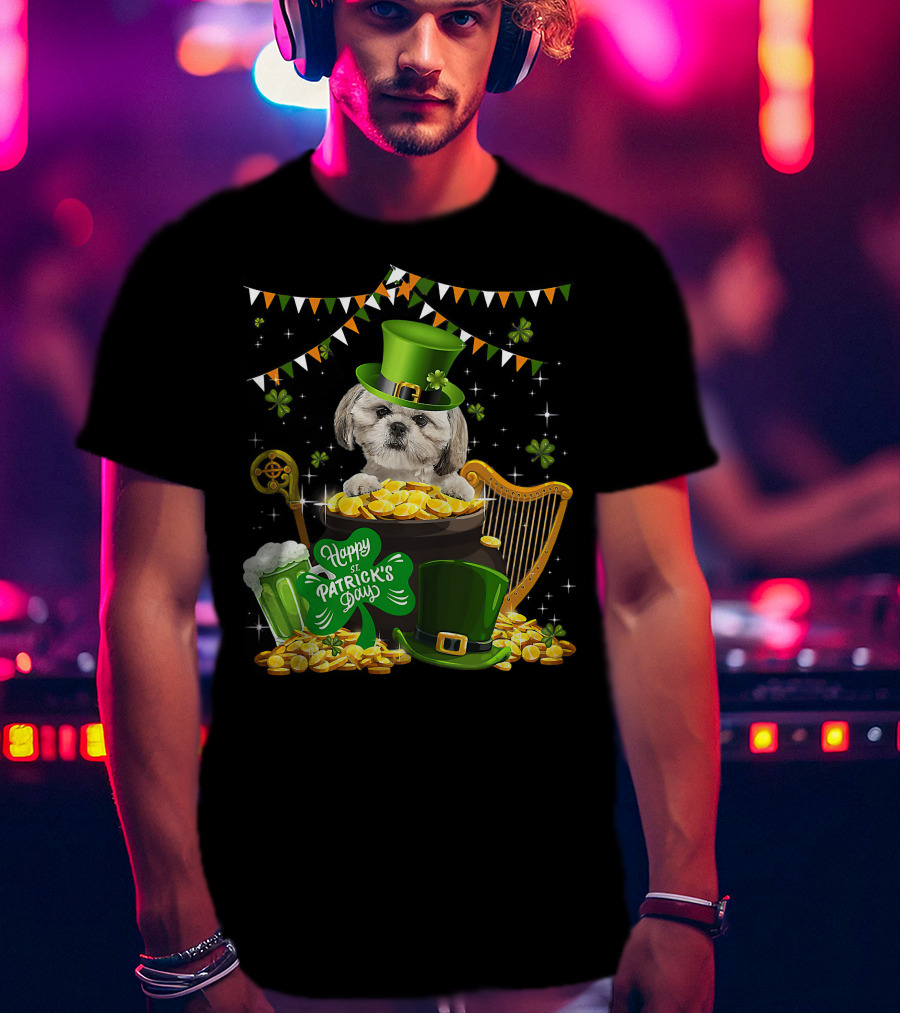 Happy St Patrick's Day Shih Tzu Dogs Lover Funny Irish Shamrock Hat T-Shirt
