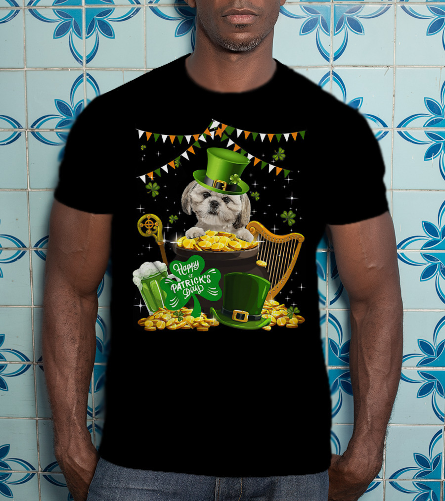 Happy St Patrick's Day Shih Tzu Dogs Lover Funny Irish Shamrock Hat T-Shirt
