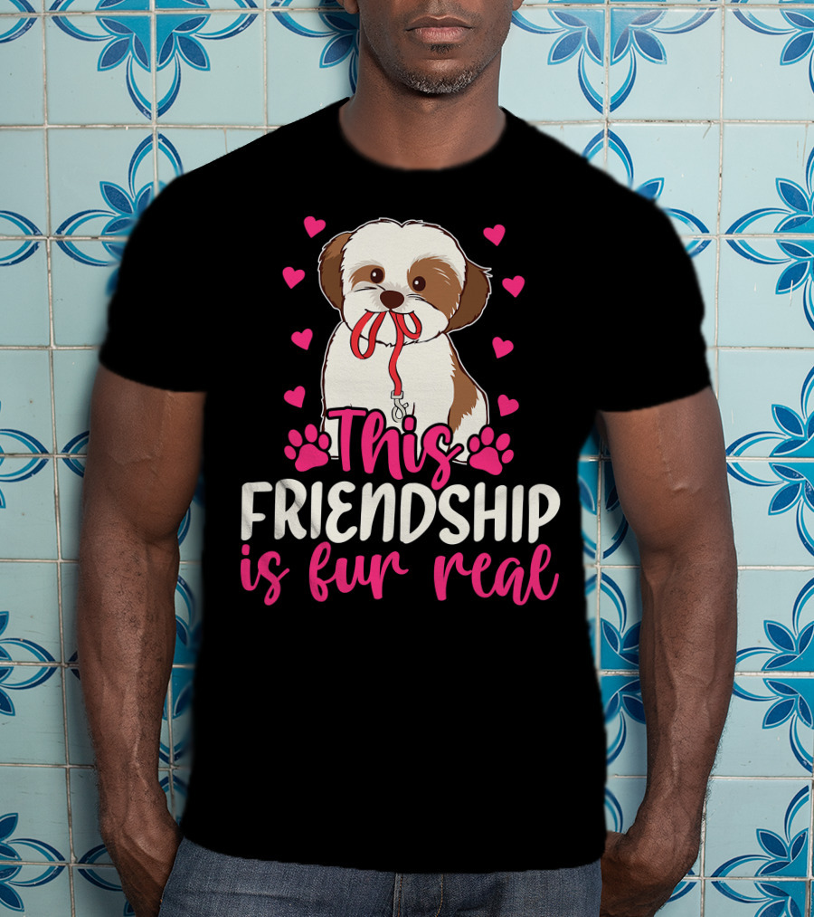 Shih Tzu This Friendship Is Fur Real Funny Dog Lover Hearts And Paws T-Shirt