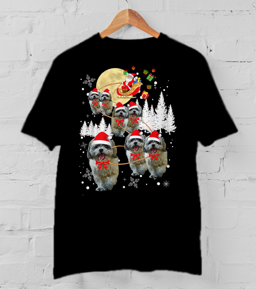 Shih Tzu Christmas Reindeer Moon Santa Dog Fun T-Shirt
