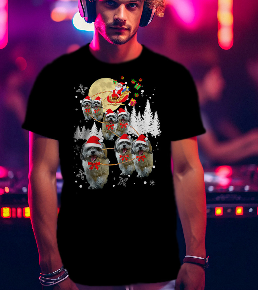 Shih Tzu Christmas Reindeer Moon Santa Dog Fun T-Shirt