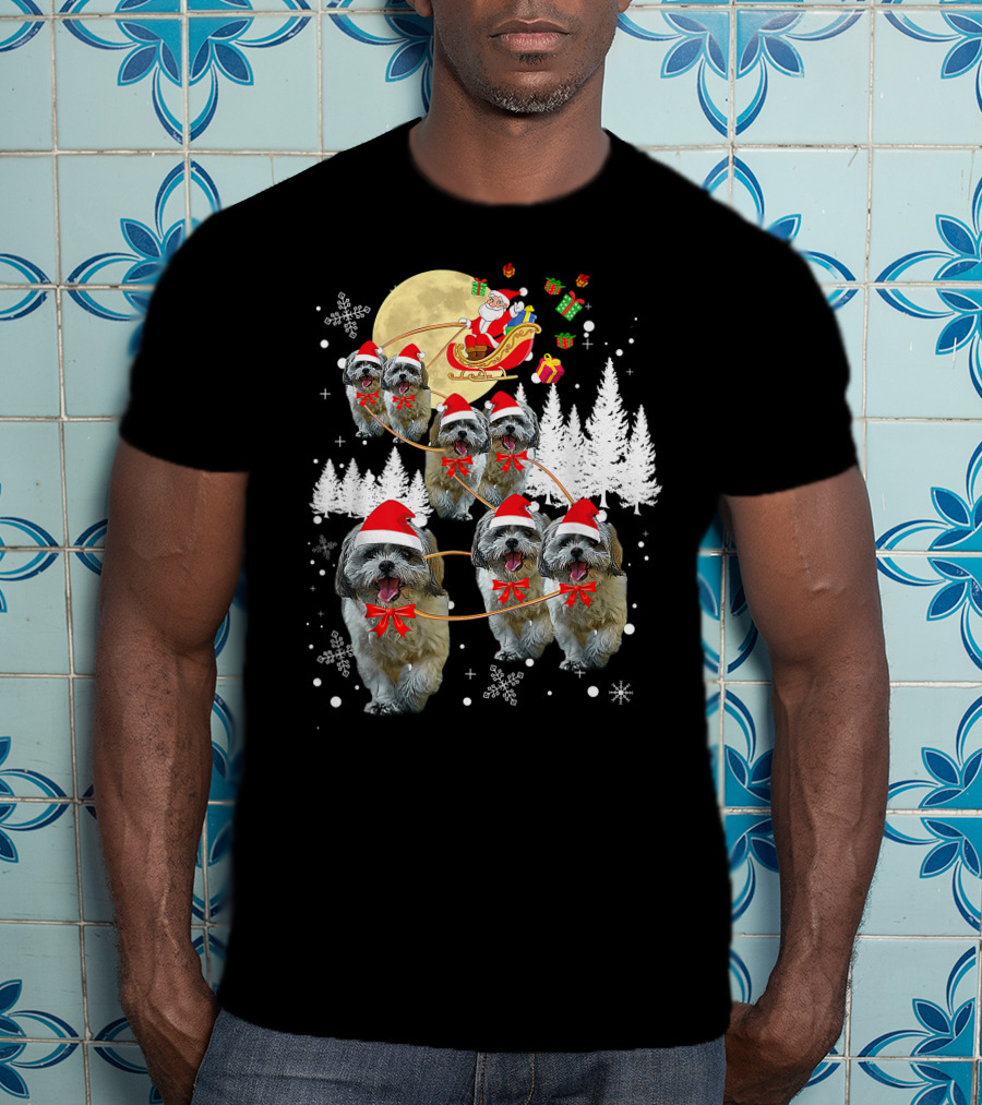 Shih Tzu Christmas Reindeer Moon Santa Dog Fun T-Shirt