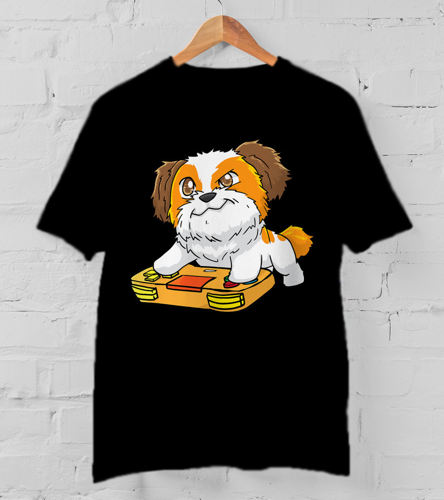 Shih Tzu Kawaii Dog Playing Video Game For Gamers And Dog Lovers T-Shirt