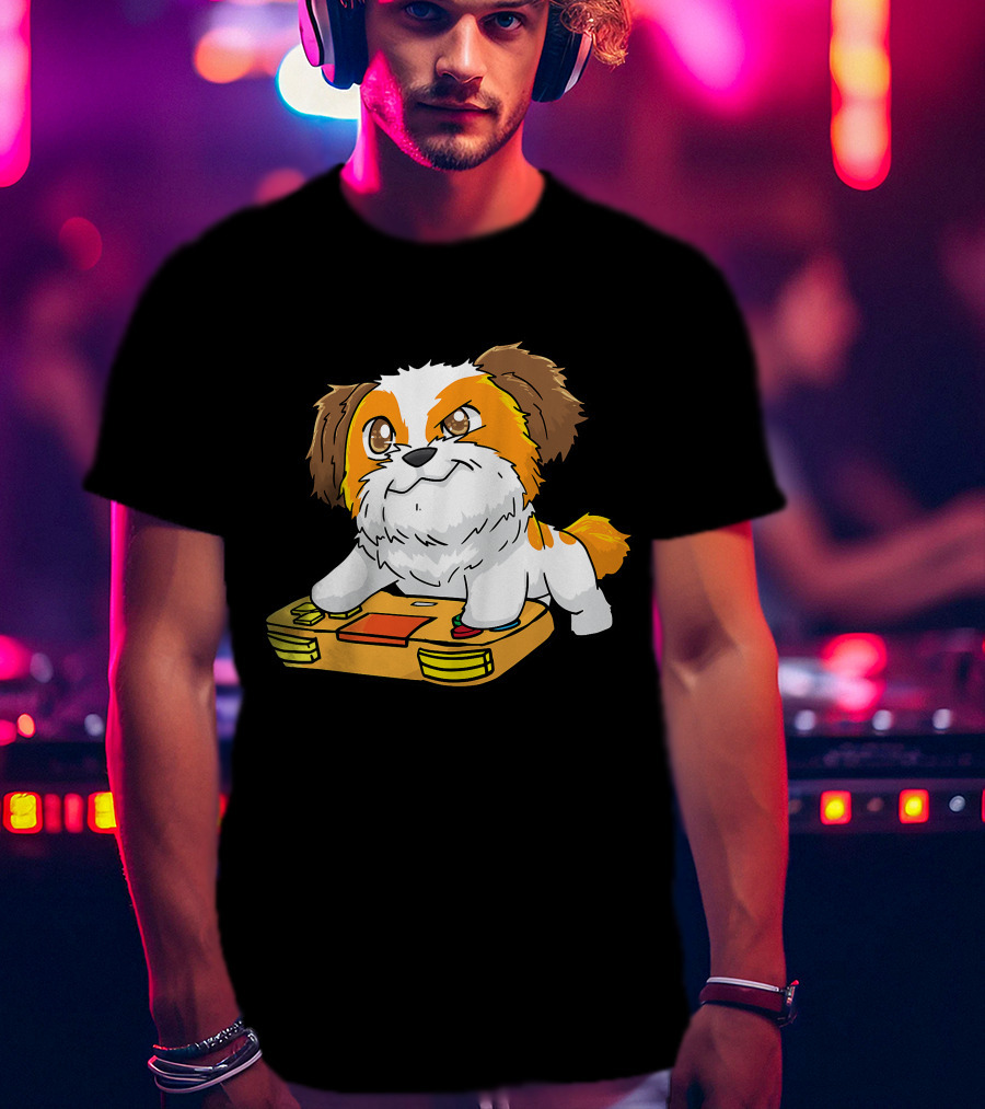 Shih Tzu Kawaii Dog Playing Video Game For Gamers And Dog Lovers T-Shirt