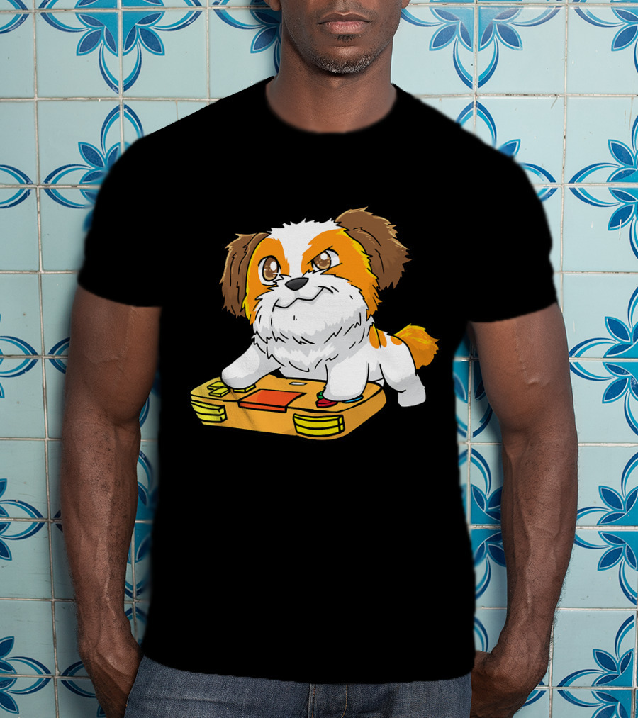 Shih Tzu Kawaii Dog Playing Video Game For Gamers And Dog Lovers T-Shirt