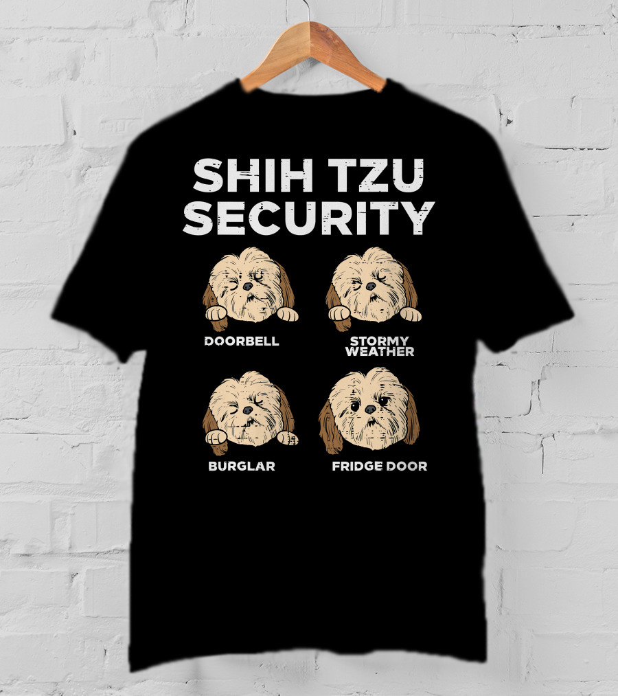 Shih Tzu Security Doorbell Stormy Weather Burglar Fridge Door Funny Dog Lover Owner T-Shirt