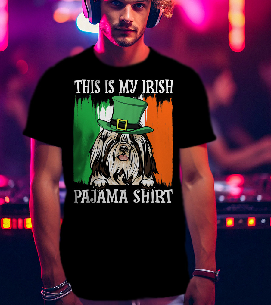 St Patrick's Day Shih Tzu Irish Flag Hat Pajama Vibe T-Shirt