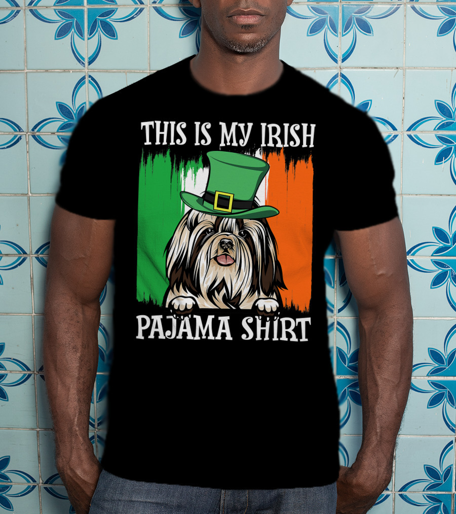 St Patrick's Day Shih Tzu Irish Flag Hat Pajama Vibe T-Shirt