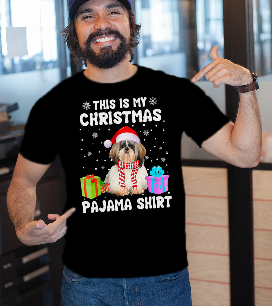 This Is My Christmas Shih Tzu Dog Pajama Puppy Love Santa Hat Presents T-Shirt