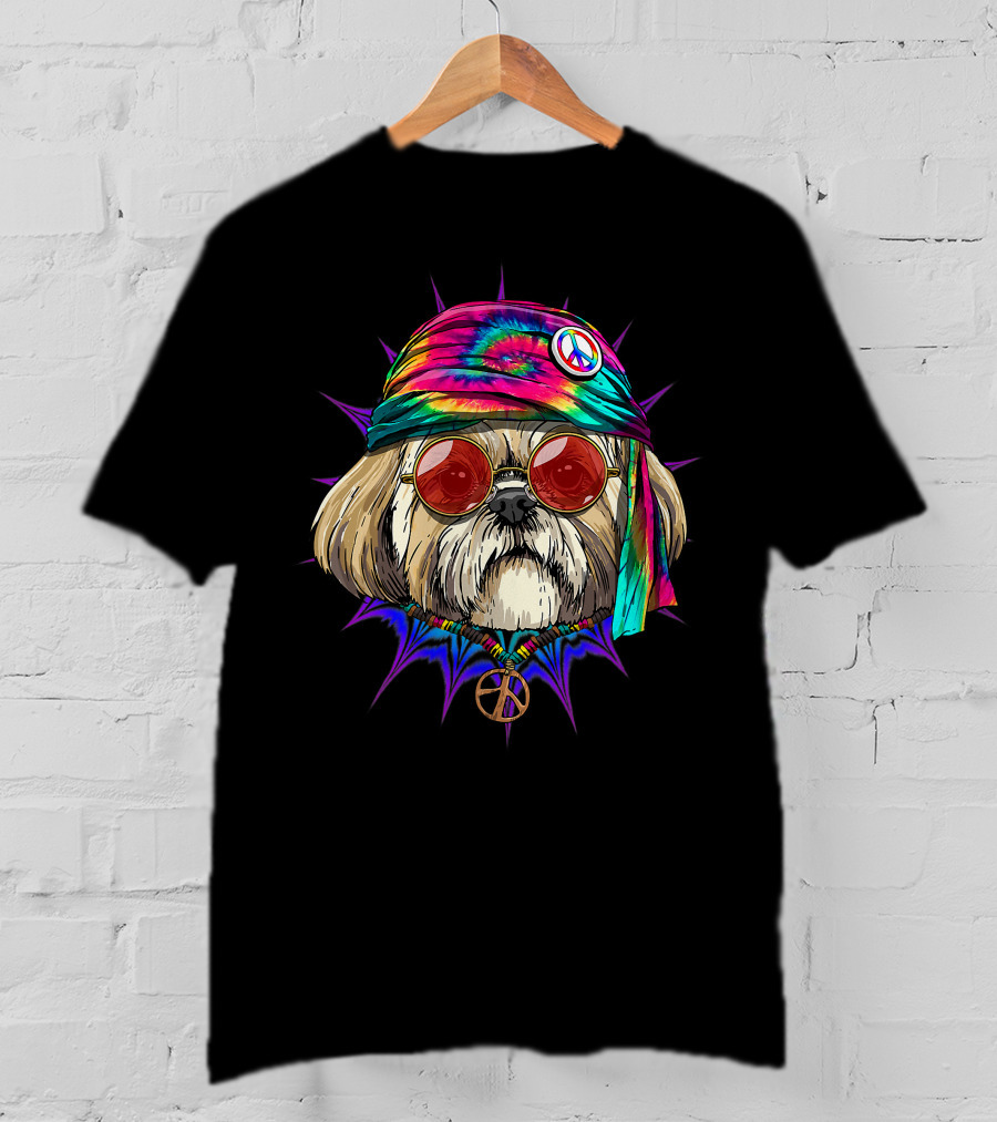 Tie Dye Hippie Shih Tzu Peace Love Hippiness Dog T-Shirt