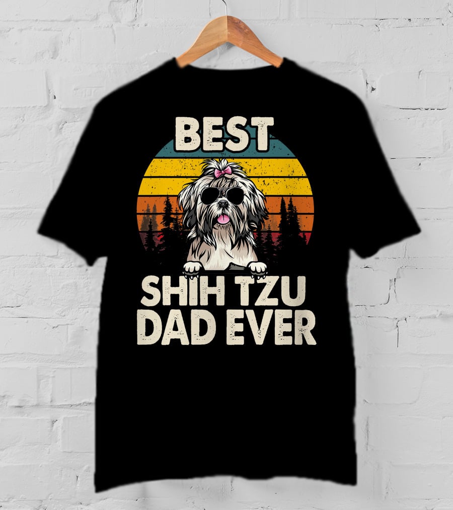 Best Shih Tzu Dad Ever Vintage Retro T-Shirt